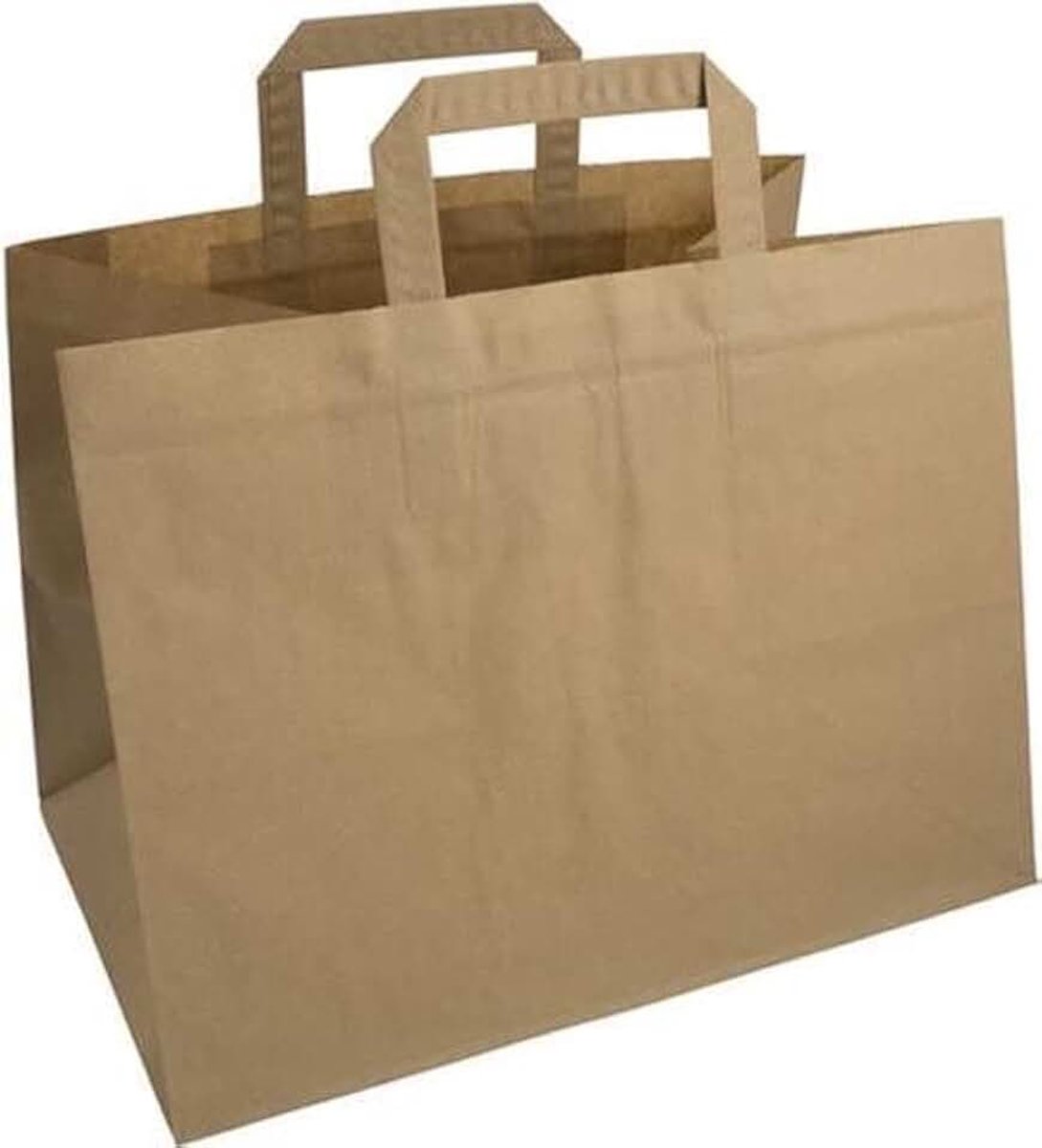 Take Away Bruine Papieren Draagtassen 26 x 17 x 25cm - Take-away zakjes bruin/Takeaway papieren zakken/Kraft Papieren Take Away Tasjes Met Handvat/Zakjes met vlak handgrepen
