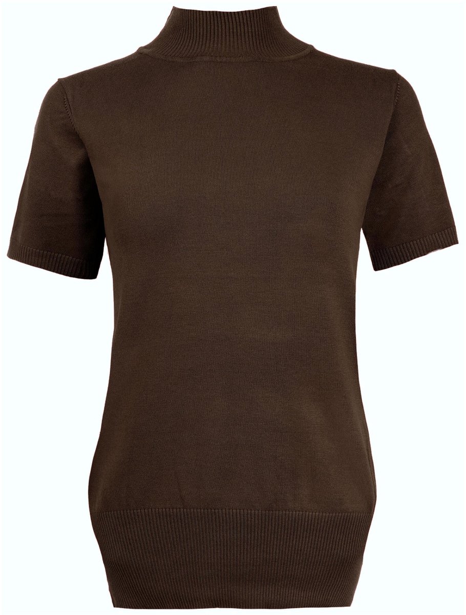 NED bruine dames trui   Ronde hals   Regular fit   Gemeleerd patroon   Korte mouw Bruin S