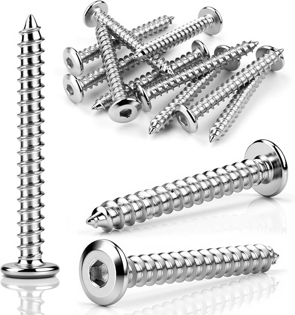 25 stuks zelftappende schroeven, M6 x 50 mm, 304 roestvrij staal, platte kopschroeven, binnenzeskantschroeven voor bouw en reparatie
