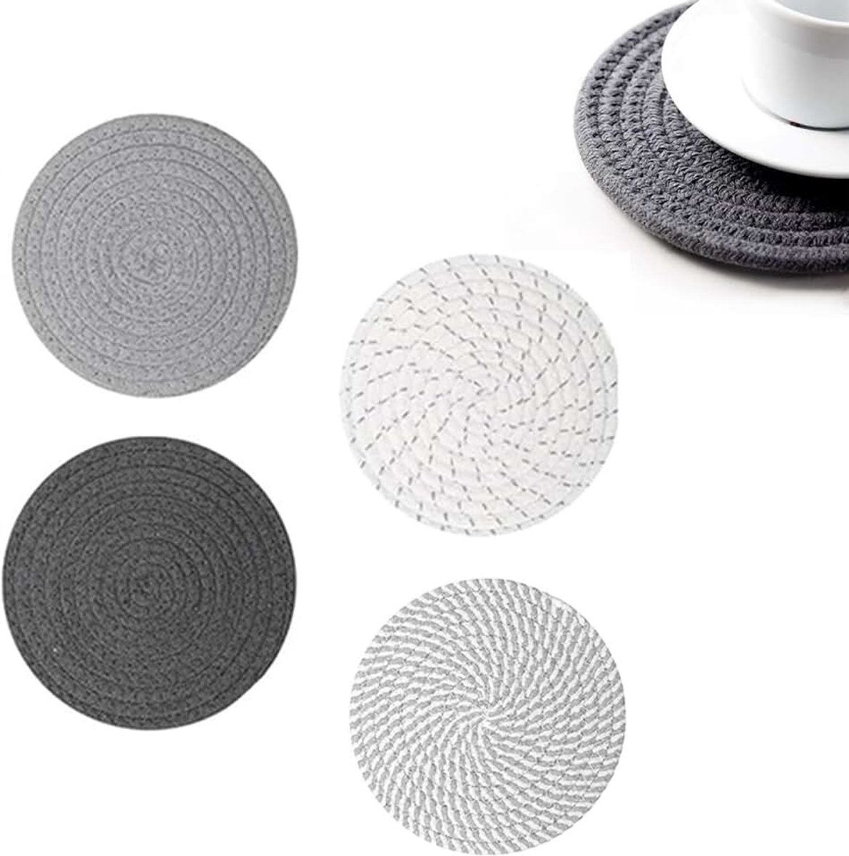 4 stuks pannenonderzetters, hittebestendig, pot, vilt, borden, rond, siliconen, vilten onderzetters, onderzetter, pot, toffie, hittebestendig, katoen, 20 cm, placemat voor keuken, schotelpannen, kan