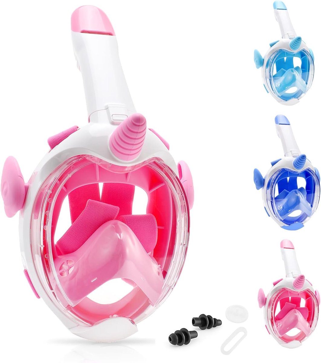 Snorkelmasker voor kinderen, duikmasker, volgelaatsmasker voor kinderen van 4-12 jaar, 180 graden HD, anti-condens, anti-lek, volgelaatsmasker, duikmasker, waterspeelgoed