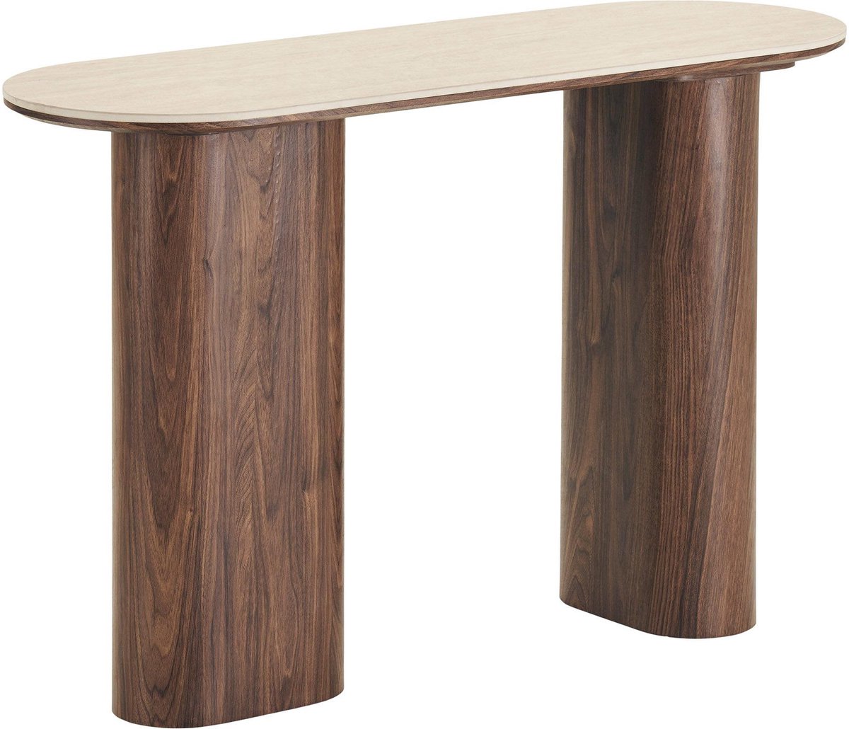 House Nordic Minamata sidetable 40x120cm, keramisch tafelblad travertin, walnootdecor. Grijs