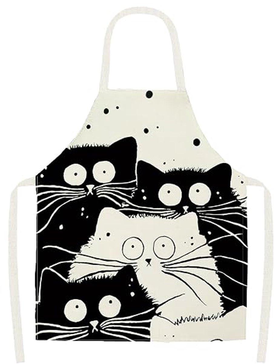 Gepersonaliseerd linnen keukenschort met kattenprint - verstelbaar, vlekbestendig, unisex, Geschikt voor barbecueën en schilderen.