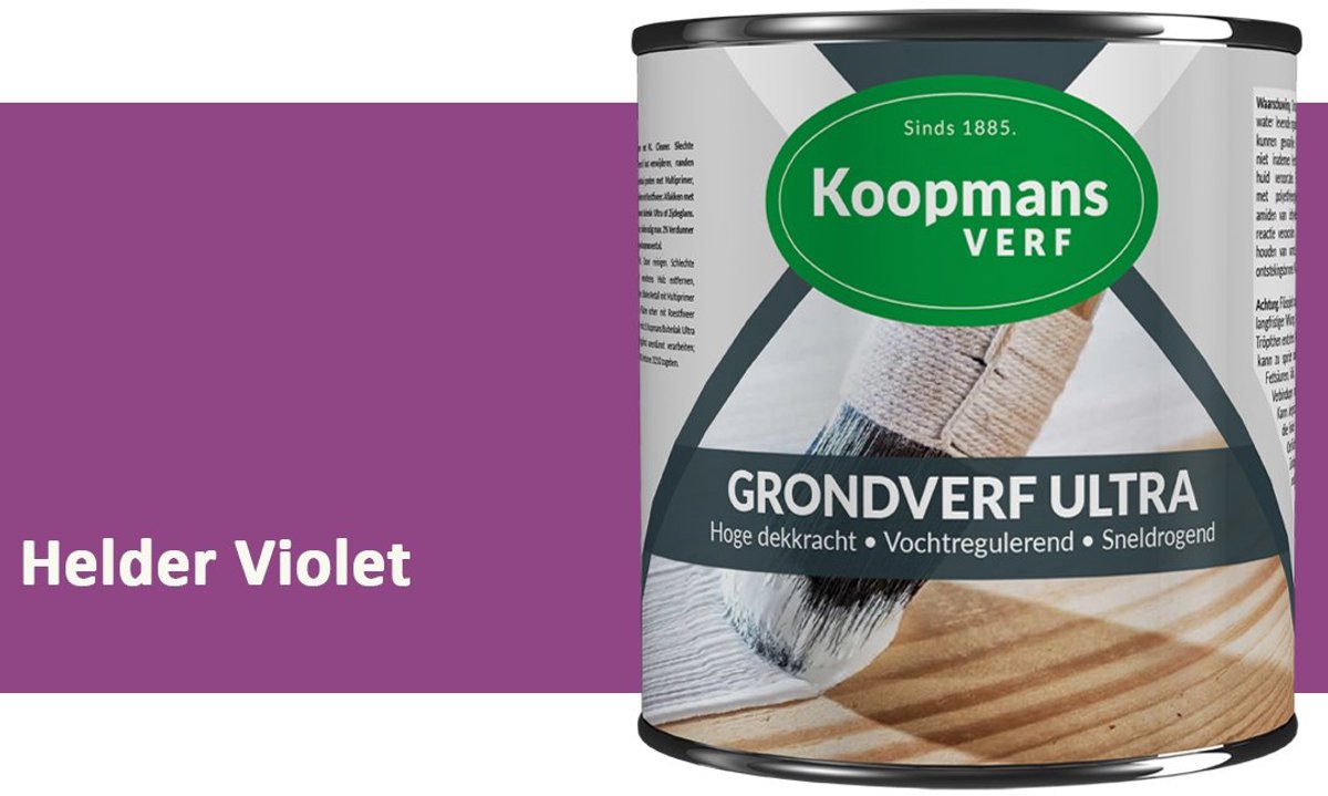 Koopmans Grondverf Ultra – Grondverf Hout & Metaal Binnen en Buiten – Vochtregulerende Primer – Hoge Dekking – Zijdeglans – Helder Violet – 375 ml