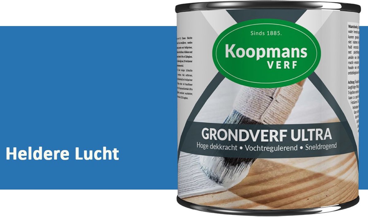Koopmans Grondverf Ultra – Grondverf Hout & Metaal Binnen en Buiten – Vochtregulerende Primer – Hoge Dekking – Zijdeglans – Heldere Lucht – 375 ml