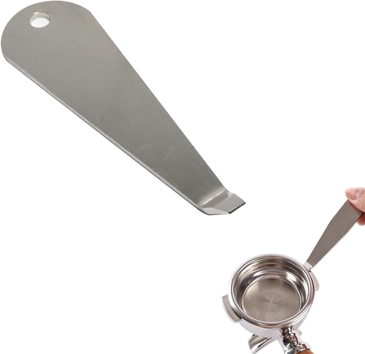 Koffiefilterhouder mandverwijderaar, 1 stuk, zilver, professioneel verwijderings‑gereedschap voor koffiefiltermand, geschikt voor espressomachine onderhoud