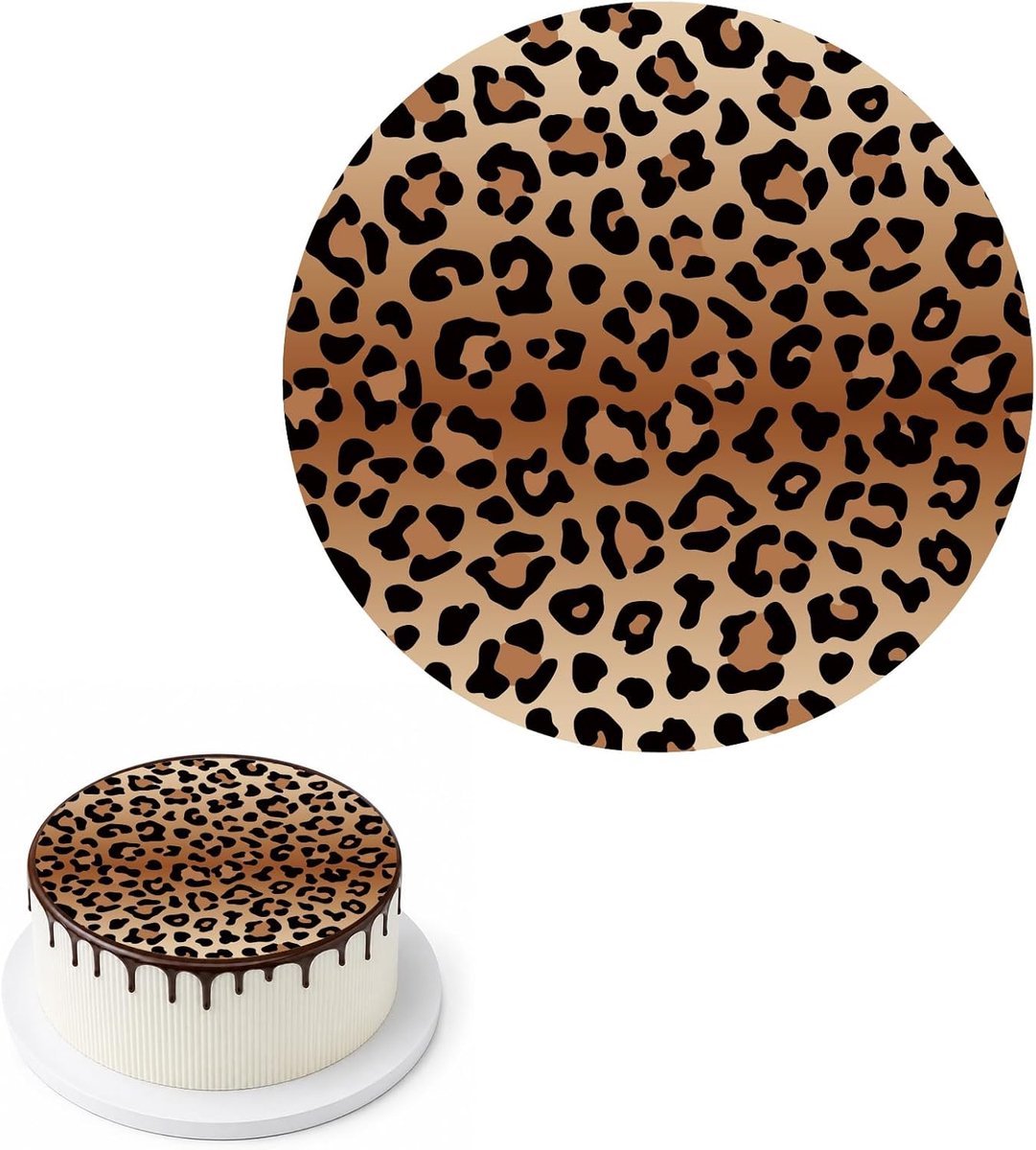 Eetbare Caketopper, 14cm Voorgesneden Verloop Luipaardprint Wafelpapier Decoratie voor 14cm Ronde Taart of Groter voor Verjaardagsfeest Viering Bakbenodigdheden