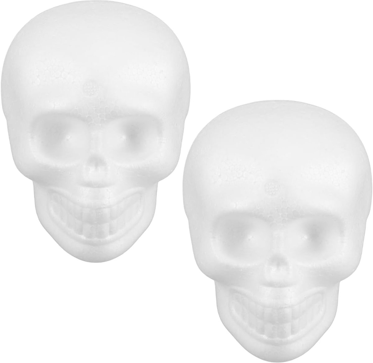 Set van 2 doodskoppen van schuim voor Halloween, realistisch menselijk skelet, polystyreen, knutselaccessoires voor Halloween-feest tafeldecoratie