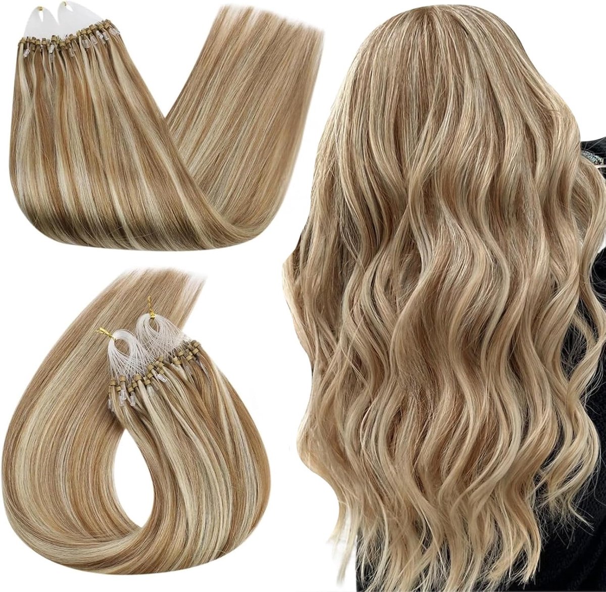 Micro Ring Hair Extensions Human Hair 50Gram 50Stranden 50cm Goudbruin en Blond #P10/613