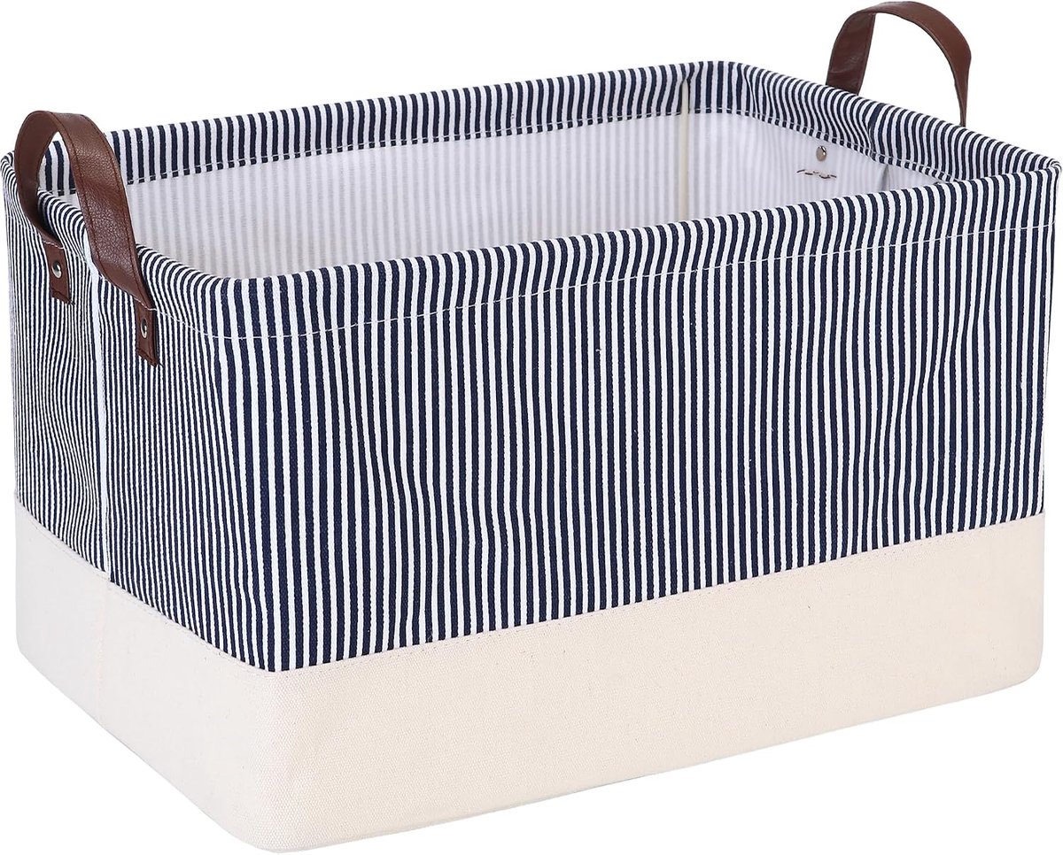 Team Vierkante opbergmand van stof met interne frameondersteuning – Stevige en gestructureerde organizer, 42x30x25 cm, voor planken, kasten, interieurdecoratie, marineblauw