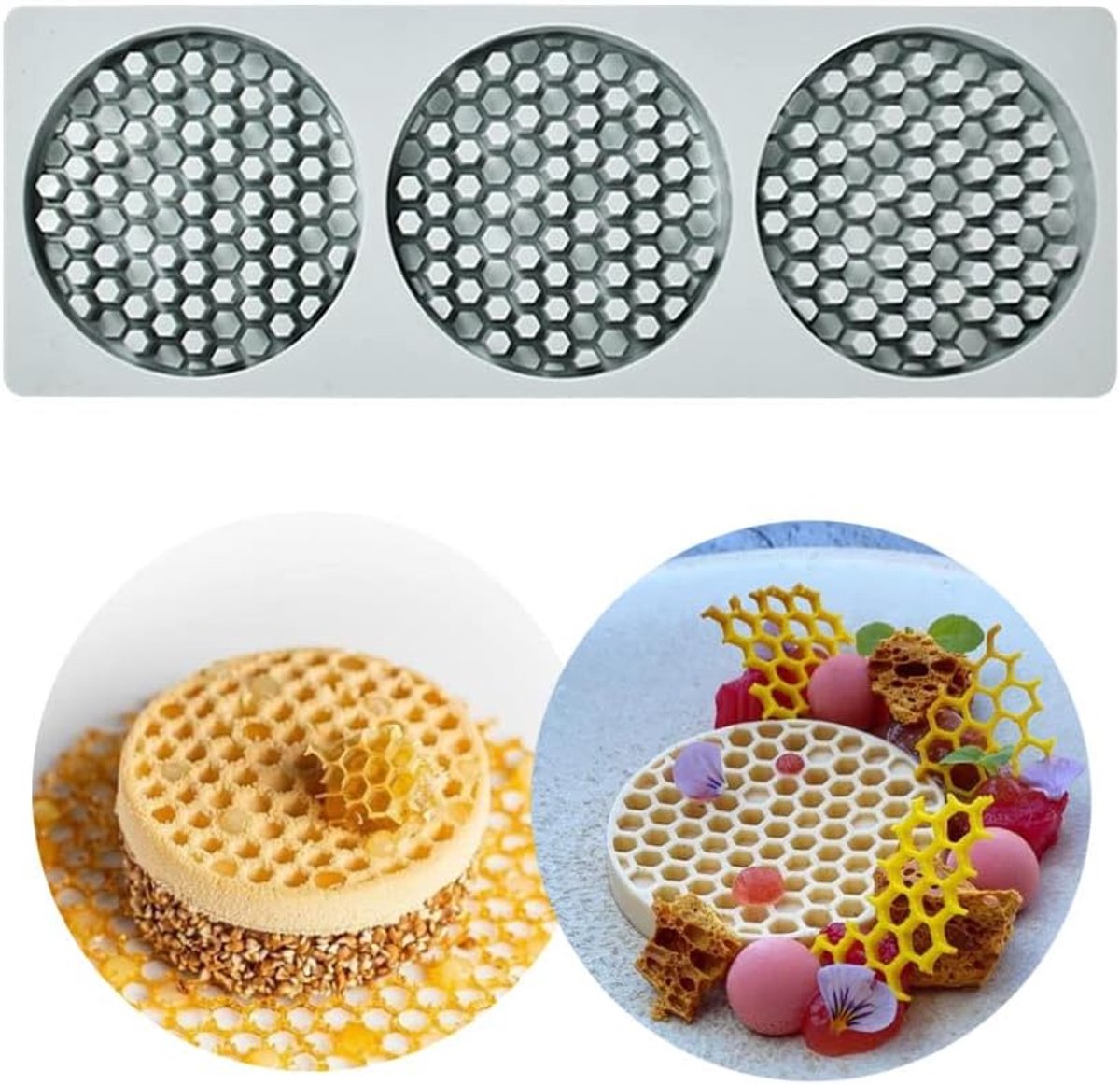 Lace Mold, Silicone Lace Fondant Mallen, Sugar Craft Impression Mold Eetbare Cake Moleculaire Cuisine Decoreren, 3 Gaten Ronde Bijenkorf