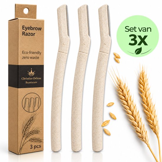 Set van 3x beige wenkbrauwscheermesjes van Christian Deluxe. Eco-friendly, zero waste.