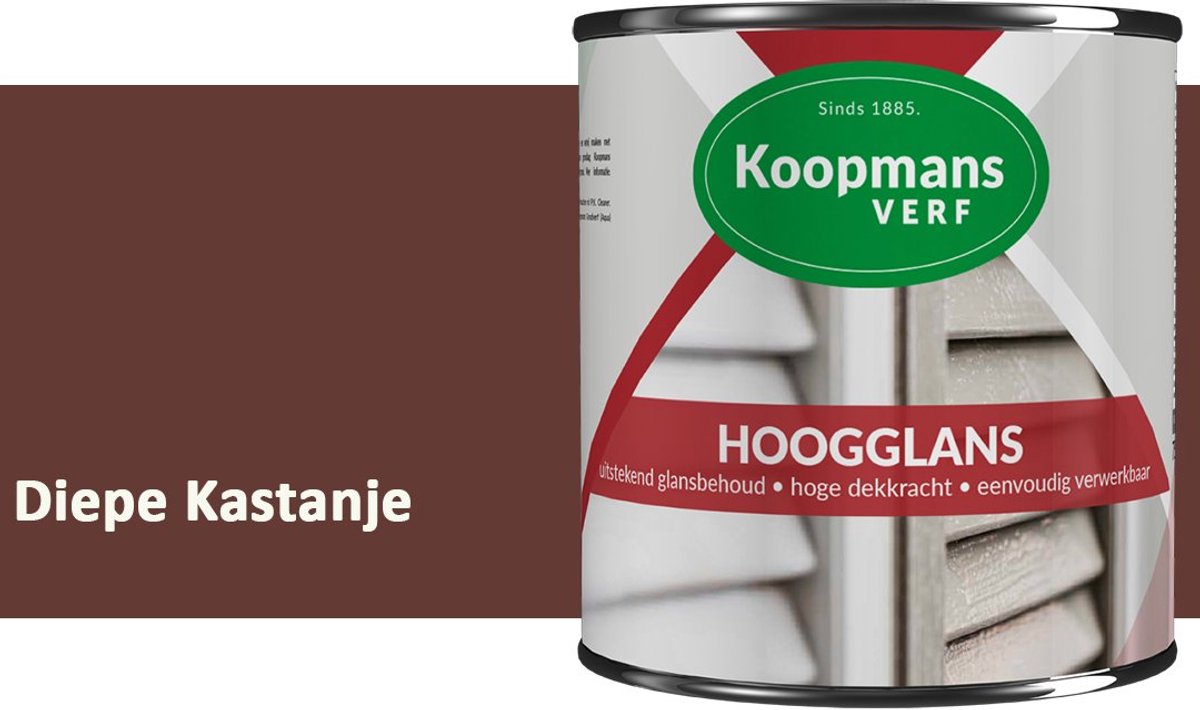 Koopmans Hoogglans Lakverf Binnen & Buiten – Voor Hout en Metaal – Krasvast – Hoge Dekkracht – Kozijnen, Deuren & Meubels – Diepe Kastanje – 375 ml