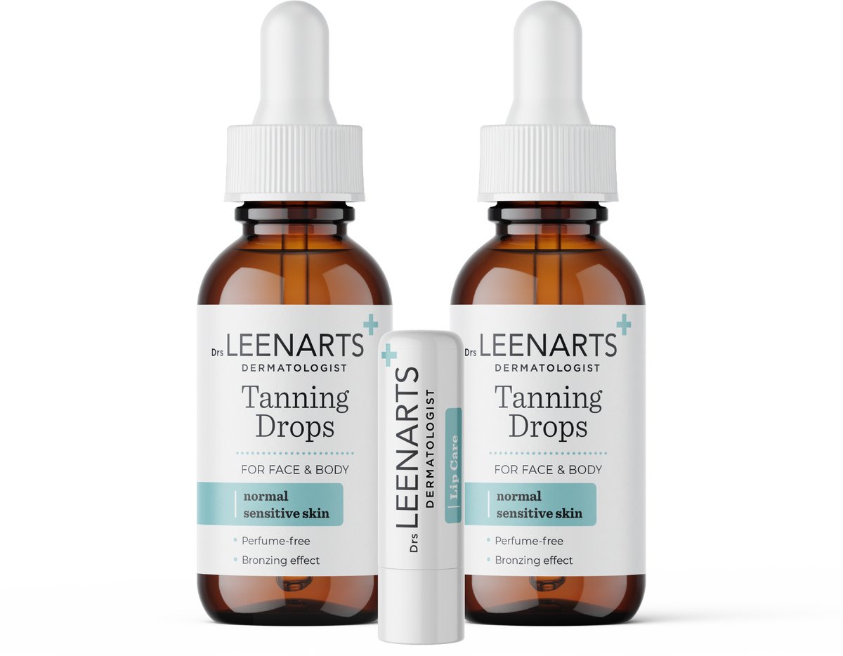 Drs Leenarts 2x Tanning Drops met lipbalm – Zelfbruiner voor Gezicht & Lichaam – Parfumvrij