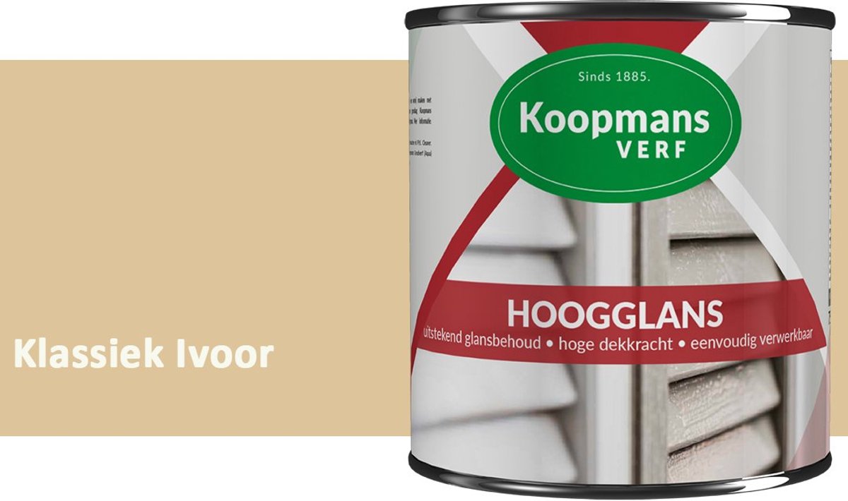 Koopmans Hoogglans Lakverf Binnen & Buiten – Voor Hout en Metaal – Krasvast – Hoge Dekkracht – Kozijnen, Deuren & Meubels – Klassiek Ivoor – 750 ml