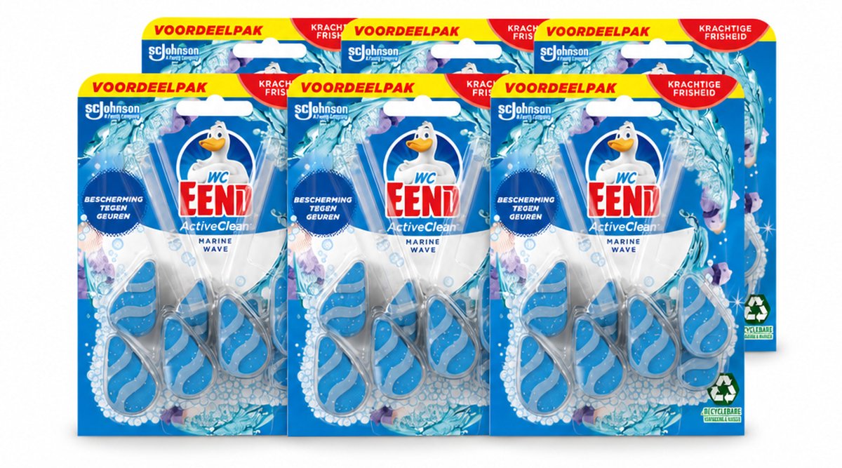 6 x WC Eend - Active Clean Marine - Toiletblok Duopack - Meer Schuim & Frisheid - 2 Toiletblokken - Voordeelverpakking - 6 stuks