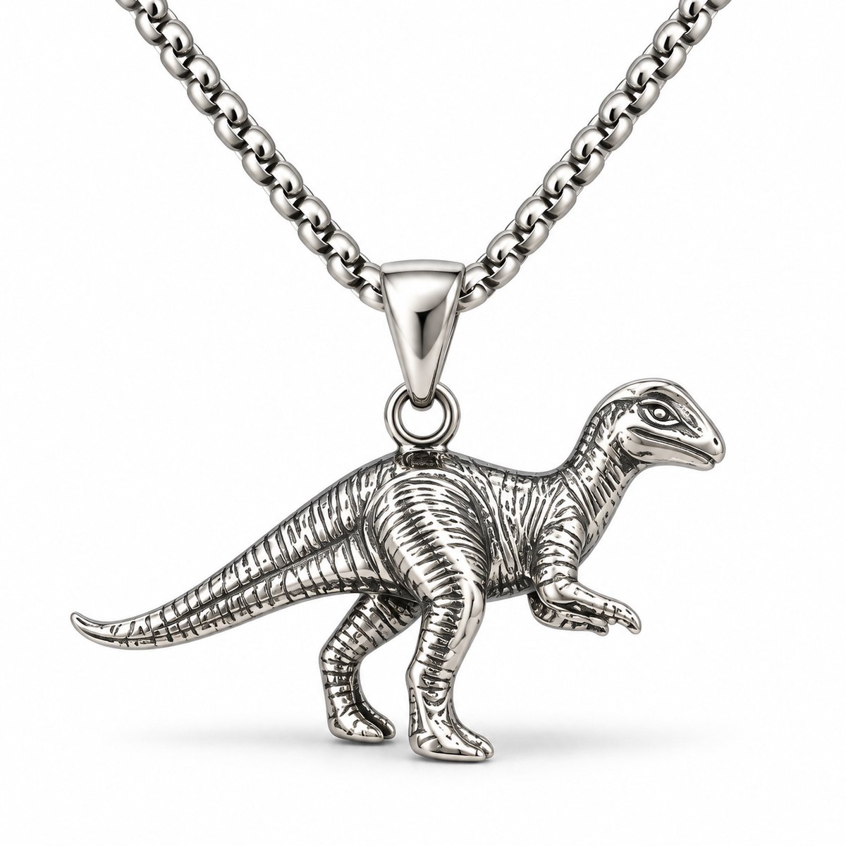 Mitear Parasaurolophus ketting – stainless steel – zilverkleurige dinosaurus hanger