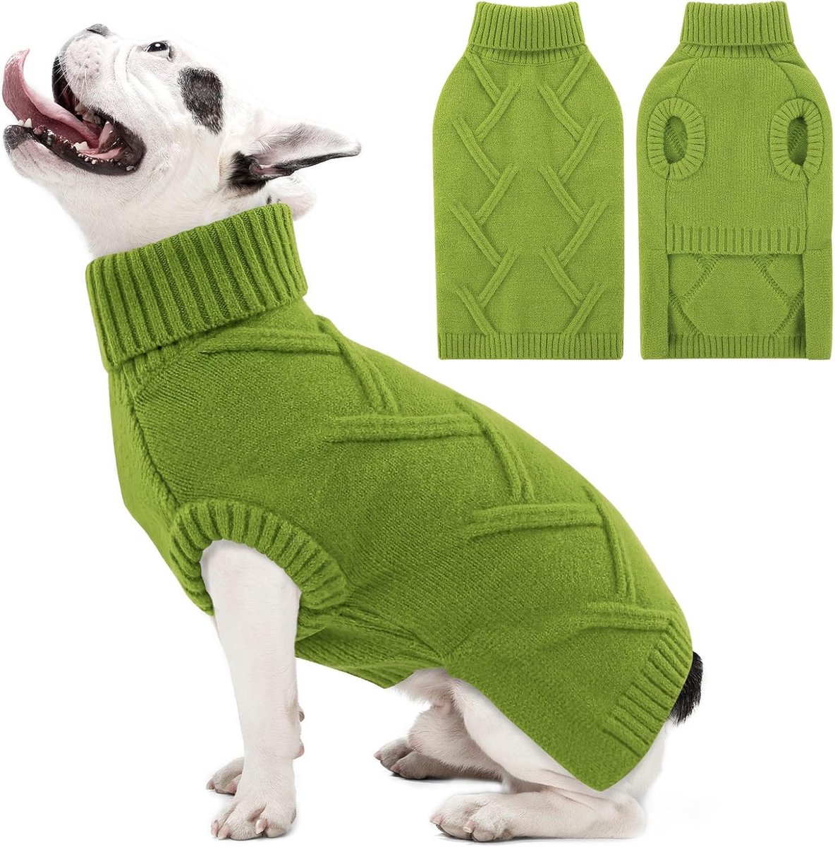 Hondentrui voor kleine honden, winter, warm, gebreide trui, hondenpullover, XS voor chihuahua, yorkies en katten, groen, XS
