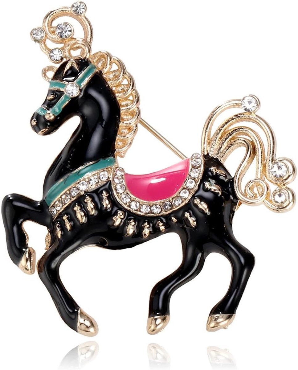 Paard Broche Zinklegering Emaille Dieren Speld voor Vrouwen Rijstebrijstenen Kristallen Hangertjes Cadeaus Jassen Jassen Handtassen Accessoires