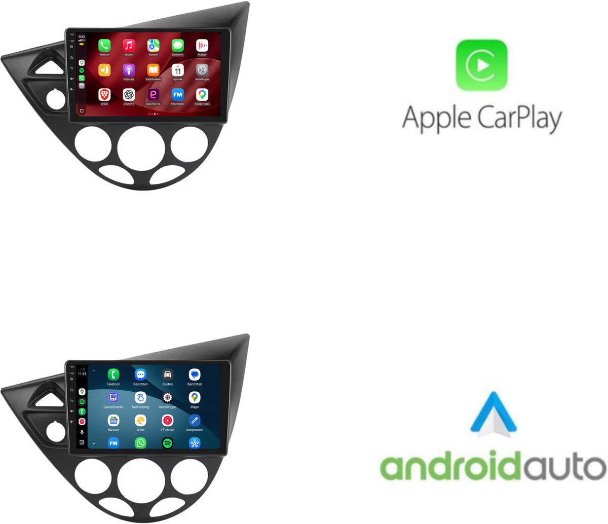 CarPlay autoradio geschikt voor Ford Focus & Fiësta | 1995 t/m 2004 | Cartronix CTX-7059 | 1995 1996 1997 1998 1999 2000 2001 2002 2003 2004 | 9 inch | Android 15 | Draadloos Apple CarPlay & Android Auto | 2GB + 32GB | Bluetooth & Wifi