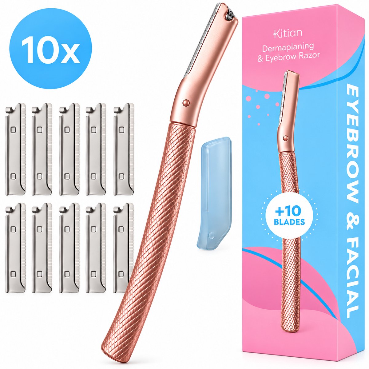 Bol.com Kitian Premium Dermaplaning Gezicht - Wenkbrauw Mesje - Gezichts Scheermesjes voor Vrouwen - Facial & Eyebrow Razor - Ro... aanbieding
