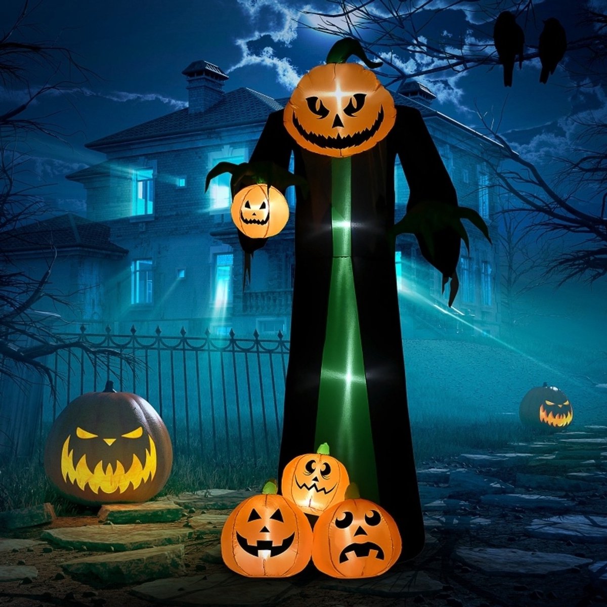 MIVRAY Opblaasfiguur – Zelfopblazend – 129 x 96 x 240 cm – Polyester – Meerkleurig – Halloween Buitenversiering – Ledverlichting IP44