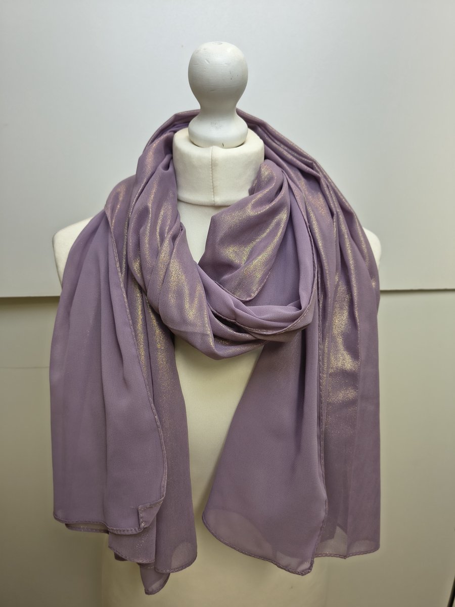 Lange glanzende dames sjaal Bridget-effen lila paars goud-stola-omslagdoek