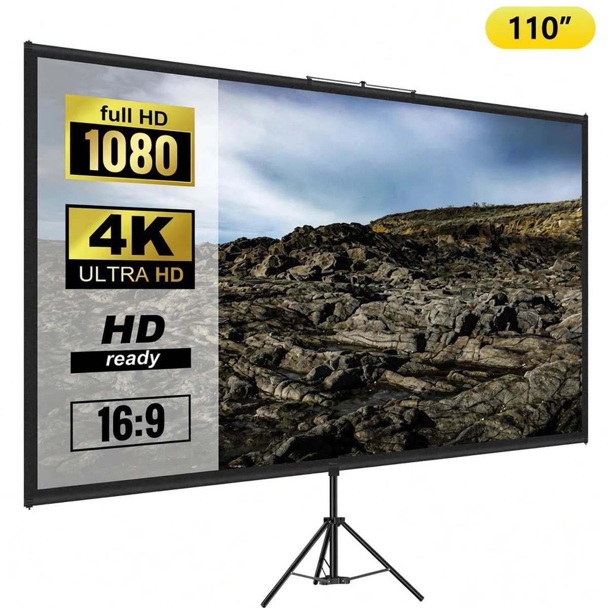 Atlasyx projectiescherm - Beamer scherm - Projector scherm - Beamer doek - Projectiescherm buiten - 4K HD - 160° Hoek - 110 Inch