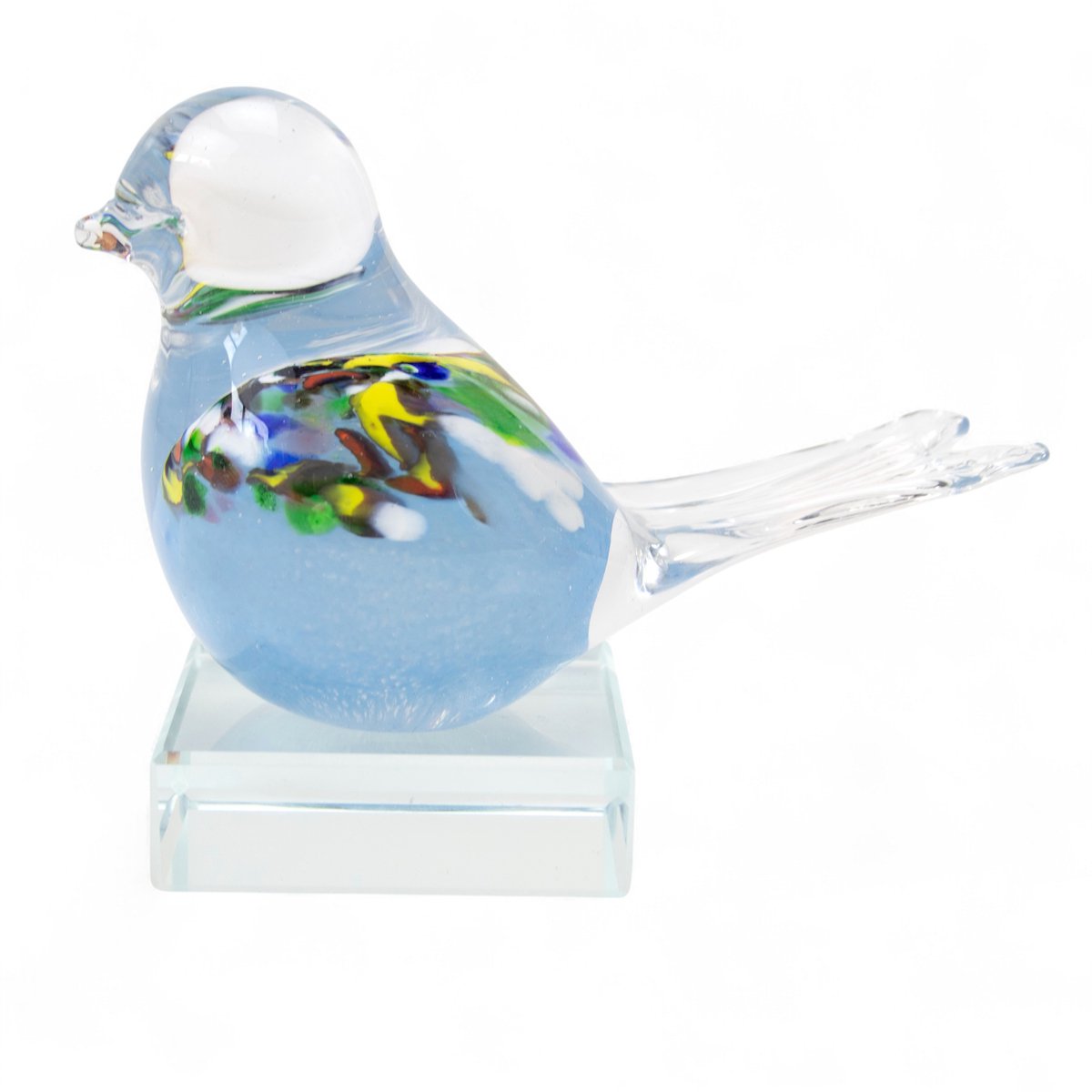 Mini Urn van Glas - Vogel - Licht Blauw/Deco - Op Sokkel - 50ml