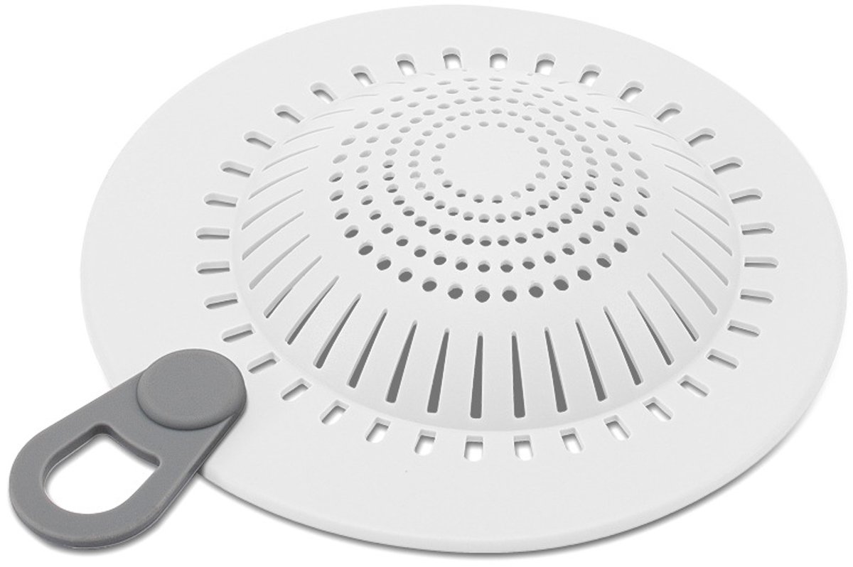 Afvoerstop - 14,8 x 2,8 cm - Siliconen vloerafvoer - Spoelbakzeef - Haarbestendige afvoerstop - Doucheafvoerstop - Geschikt voor keukens en badkamers - Wit