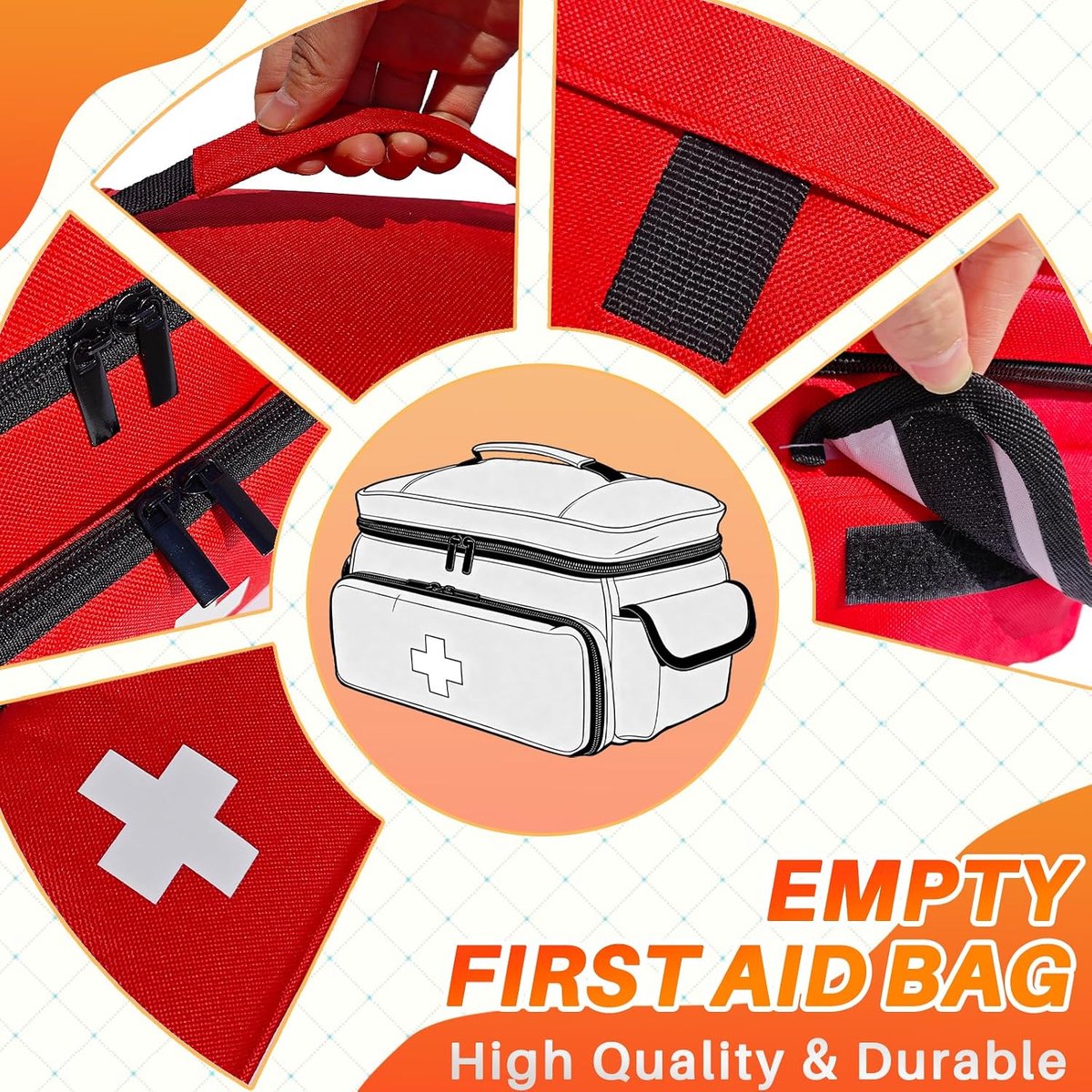 OUYLAF EHBO tas set 3 stuks - ehbo tas leeg - ehbo kit -ehbo koffer - verbanddoos - Grote EHBO‑tas - Rood - 28x19x16cm - Ontwerp met meerdere compartimenten - Met PVC‑voering - geen medicijnen inbegrepen - Geschikt voor auto, thuis, kantoor en buiten – foto 6