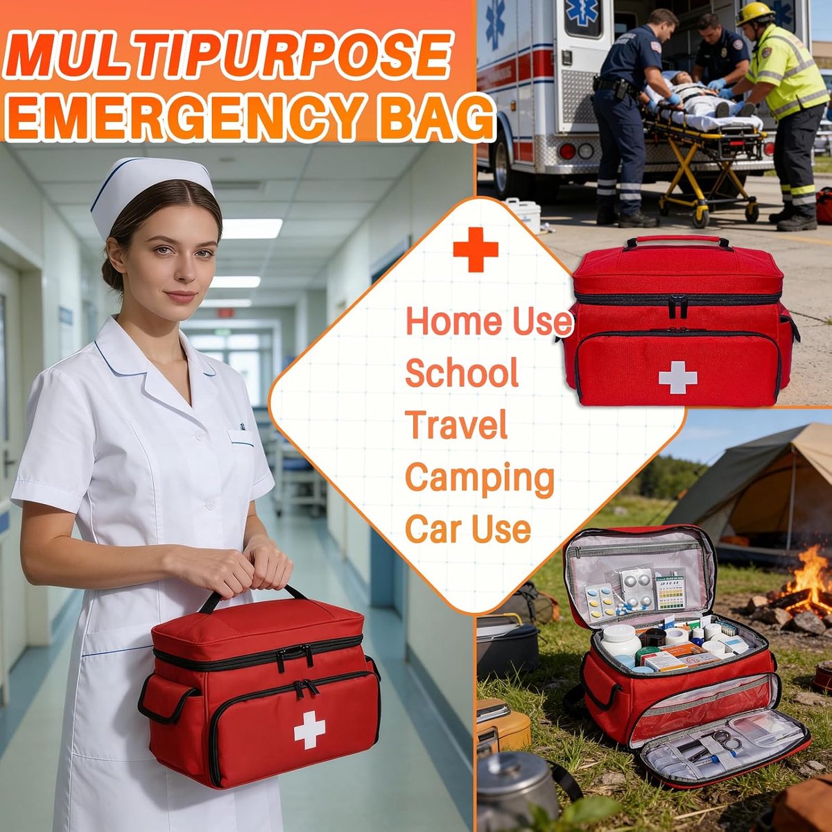 OUYLAF EHBO tas set 3 stuks - ehbo tas leeg - ehbo kit -ehbo koffer - verbanddoos - Grote EHBO‑tas - Rood - 28x19x16cm - Ontwerp met meerdere compartimenten - Met PVC‑voering - geen medicijnen inbegrepen - Geschikt voor auto, thuis, kantoor en buiten – foto 7