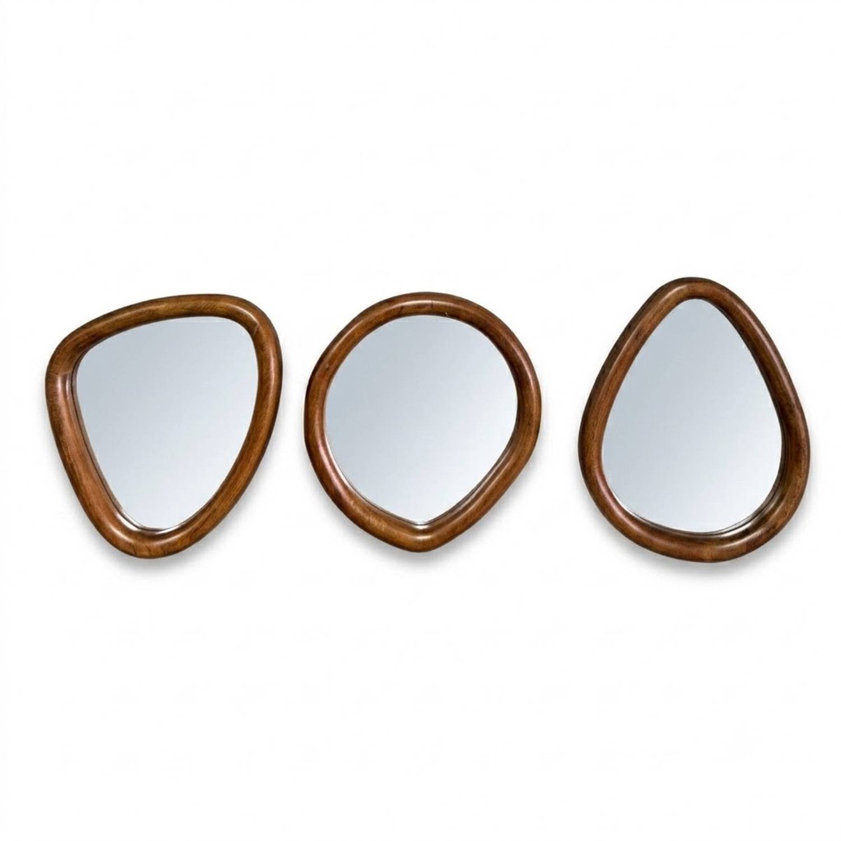 Spiegel - 3delige Spiegelset - Organische Vormen - 3 Spiegels - Wandspiegels - 3 Organische Wandspiegels - Houten Spiegels - Unieke Vormen - Warme Houten Spiegels - Wanddecoratie - 25x30cm