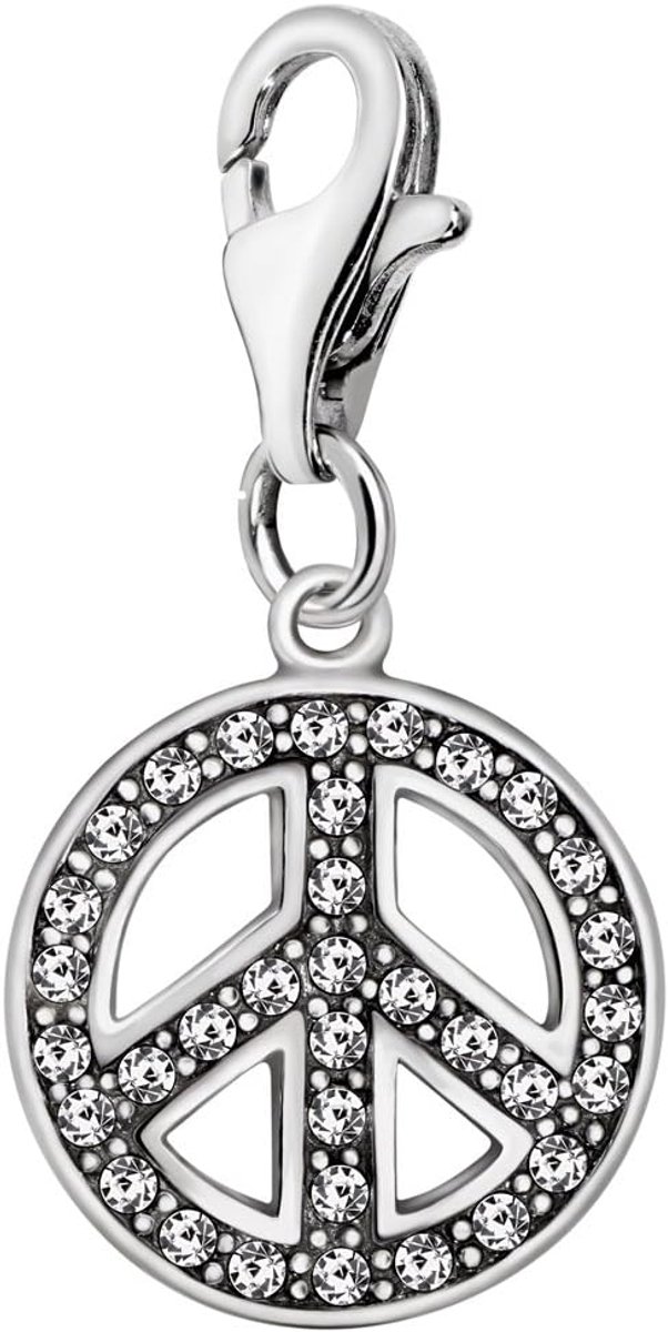 Dames Charm Bedel Verzilverd Peace Teken met Zirkonia Hanger voor Armbanden en Accessoires