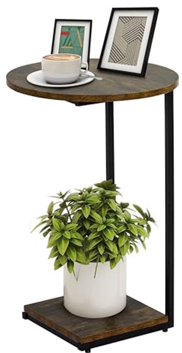 C-vormige bijzettafel voor woonkamer en slaapkamer - moderne salontafel in rustiek bruin en zwart - 40x40x60cm