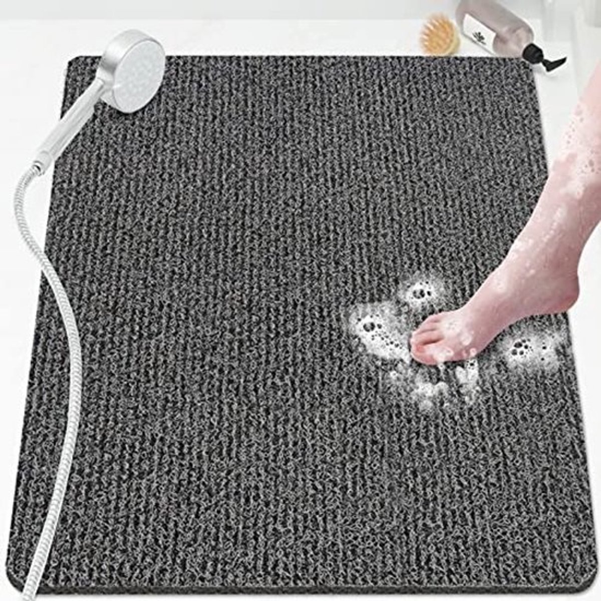 Antislip Douchemat Zwart, 81 x 61 cm - Zachte, Sneldrogende Badmat voor Badkamer
