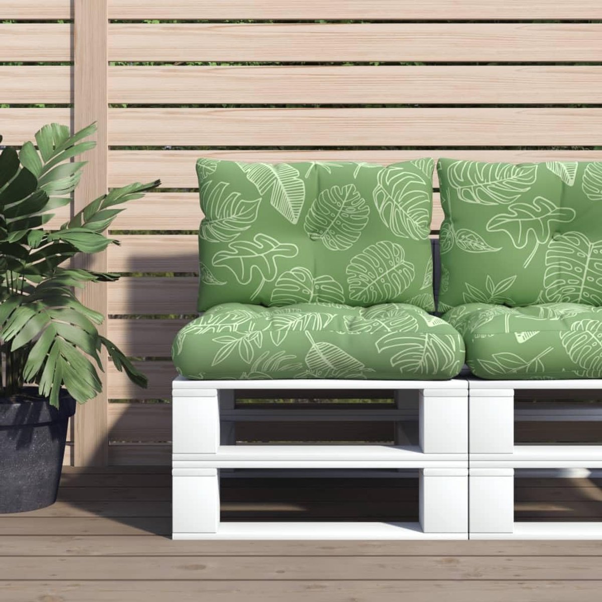 2 stuks palletkussens met bladpatroon van waterafstotend Oxford-weefsel en zachte PP-holle vezelvulling voor comfortabel zitcomfort binnen en buiten
