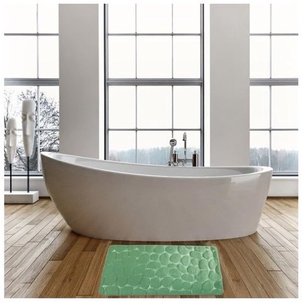 Groene Badmat van Schuim met Basilstenen 40 x 60 cm - Antislip en Duurzaam