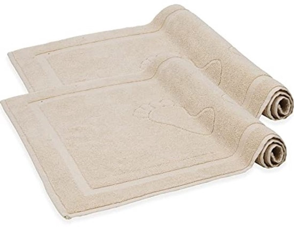 Set van 2 Badmatten - Zachte en Absorberende Douchemat 50x80 cm - 100% Katoen - Beige