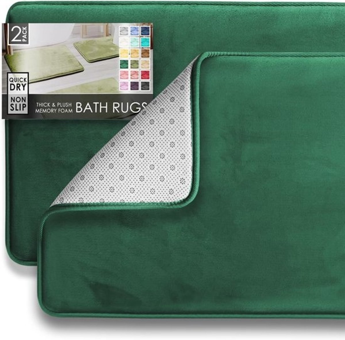 Ultrazachte Pluche Badmat Set van 2, Antislip, Fluwelen Traagschuim, 20 x 32, Effen Jagergroen