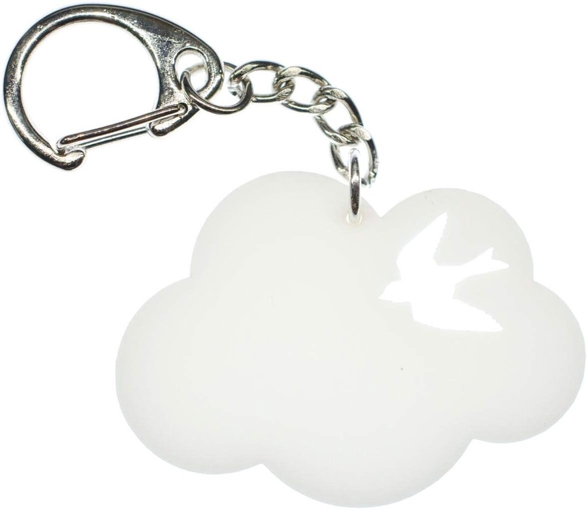 Wolke Sleutelhanger van acrylglas, wolk, zwaluwvogel, handgemaakt modesieraad, hanger, sleutelring, sleutelring, wit, 48mm