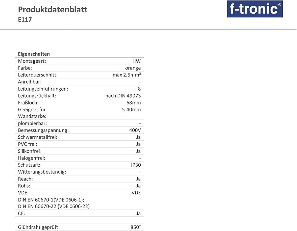 F-tronic Holle wand-gereedschapsdoos, 61 mm diep, E117, inhoud: 25, stuks