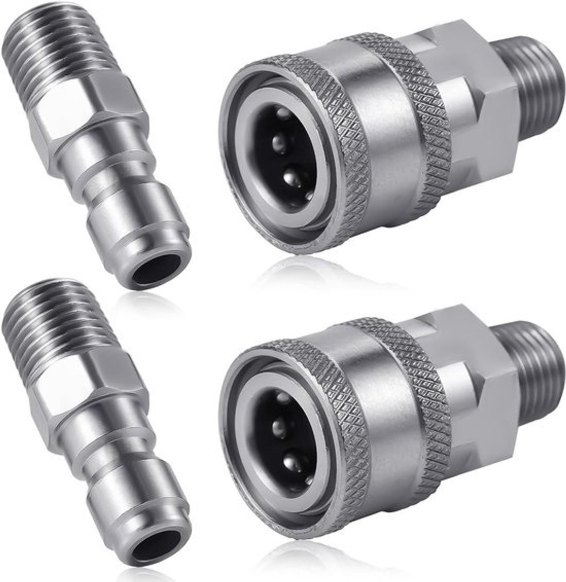 plus - hogedrukreinigeraccessoires voor NPT 1/4 inch koppeling - set van 4 stuks roestvrij staal quick-connectfittingen - man vrouw - inwendige externe draad - zilver - duurzaam ontwerp