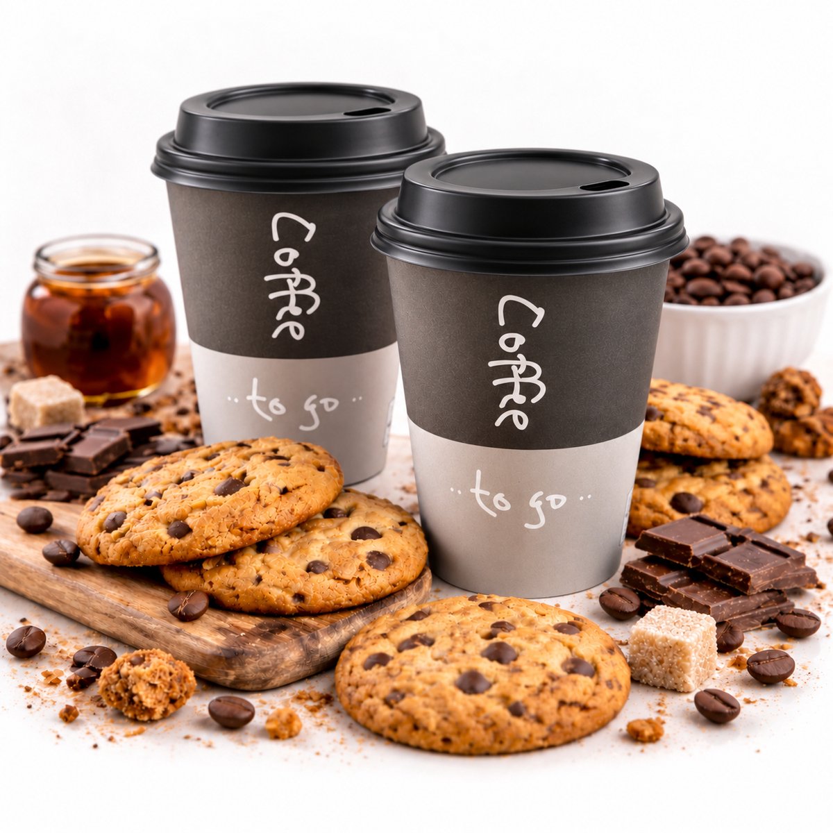 Wegwerp papieren bekers 8oz 240ml grijs + zwarte deksels- 100 Stuks Kartonnen Koffiebeker drank bekers – drinkbekers- koffie beker – wegwerpbeker – Koffiekopjes – Koffiemokken - Warme en Koude Dranken - milieuvriendelijk