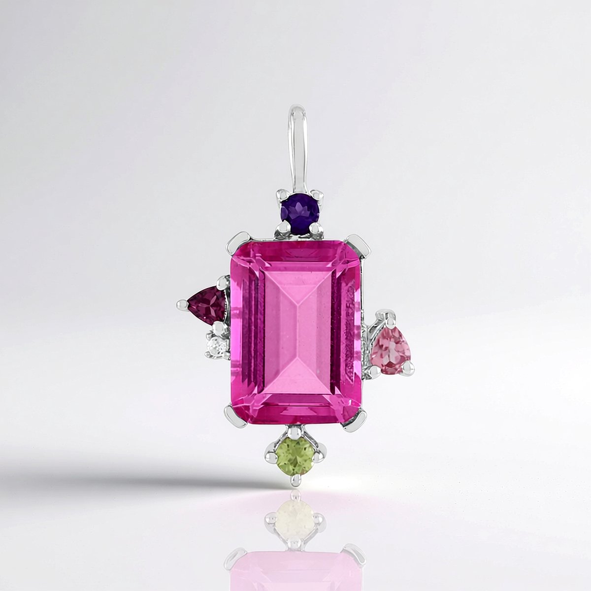 Cavill - Zilveren hanger platina verguld - 6,147 ct roze kwarts achthoek trapgeslepen - Luxe ketting - Brazilië & Mozambique edelstenen