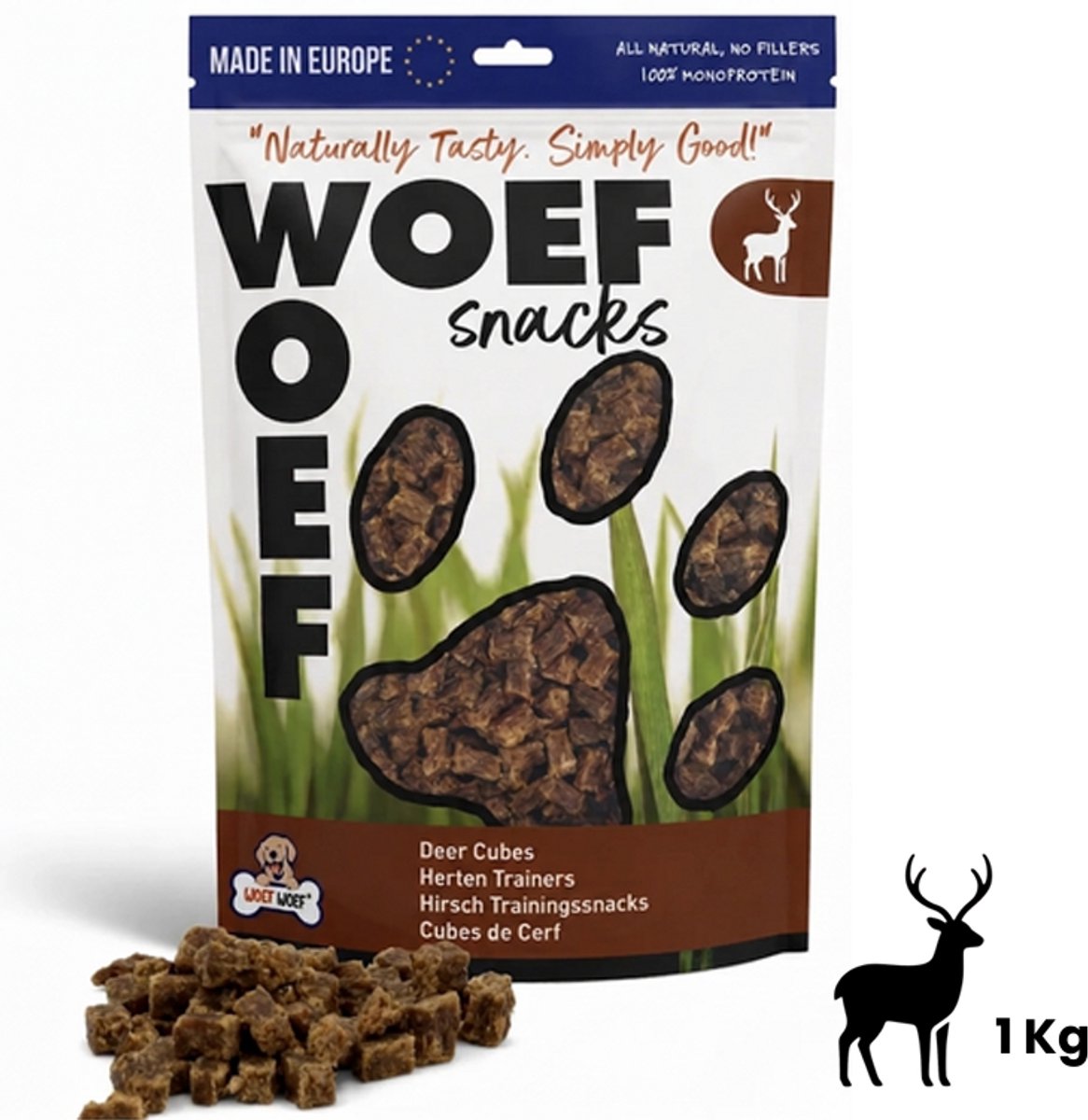 Bol.com Woef Woef Snacks Hondensnacks Herten Trainers 1.00 KG - Trainingssnacks Hondensnoepjes - Gedroogd vlees - Hert - Vanaf 2... aanbieding