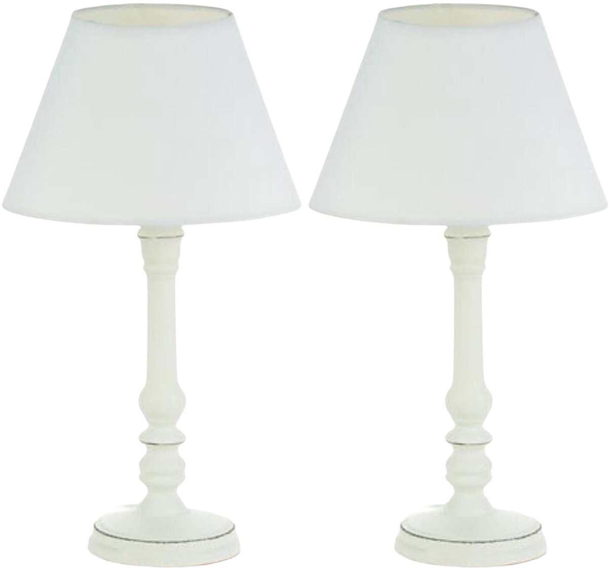 Atmosphera Tafellamp Classico - 2x - hout - wit - H36 cm - staande designlamp