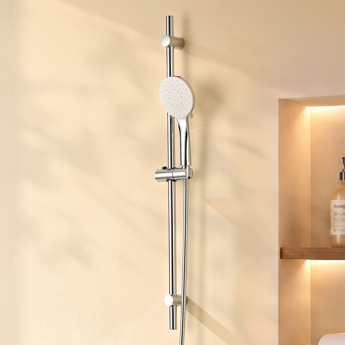 Auralum max Waterbesparende Glijstang Doucheset - 90 cm Glijstang - Douchekop Ø 12 cm - Handdouche met 6 Standen - Met Doucheslang - Universele Aansluiting - Chroom&Wit