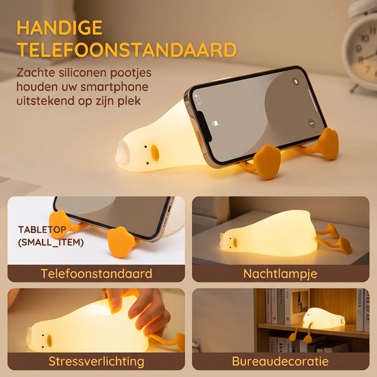 Nachtlampje - TENZHVXI® - Voor baby's - Warm licht - Zachte siliconen - BPA-vrij - 3 helderheidsniveaus - Aanraakbediening - Oplaadbaar via USB-C - Timer - Telefoonhouder - 1200 mAh - Ideaal als decoratie en voor borstvoeding - Wit van TENZHVXI — afbeelding 5