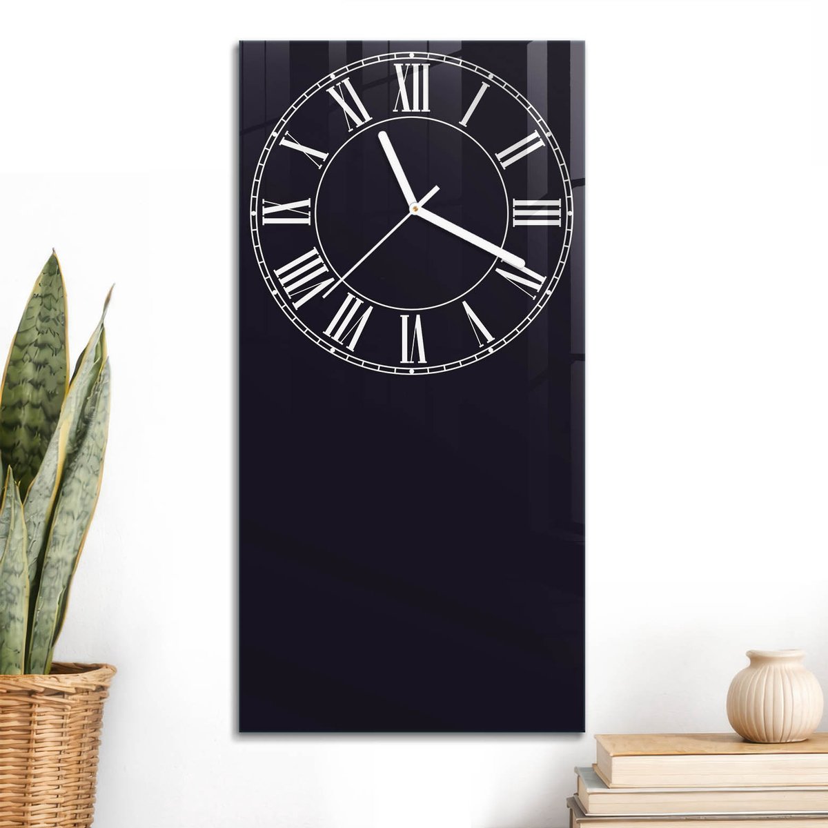 ArtPrintCave Zwart Glazen Klok - 30x60 cm - Rechthoekige Wandklok - Klassieke Klok Stille Wandklok - Geometrie Wandklok Keuken - Witte Klokwijzers